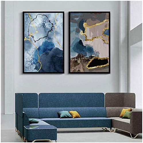 qiaoaoa 2 Pieces Abstract Watercolor Blue Navy Marble Prints and Poster Canvas Paintings Wall Art Pictures 50x70cmx2 No Frame