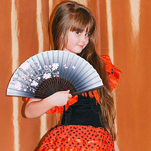 EAONE 3 Pcs Hand Folding Fan, Abanicos de Mano Chinese Vintage Style Handheld Fan with Fabric Sleeve, Silk Fan with Bamboo Frame and Elegant Tassel for Party Wedding Dancing Decoration