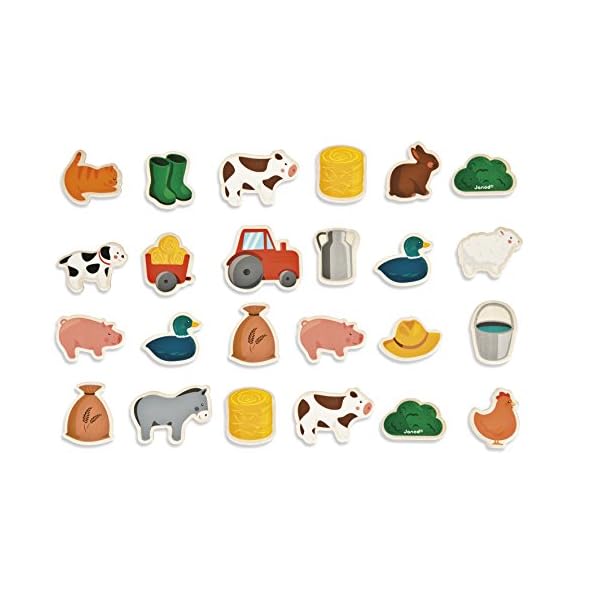 Janod - 24 Farm Magnets - Farm Animals - Wooden Toy - Magnetic Educational Game, to Handle, Experience and Have Fun…