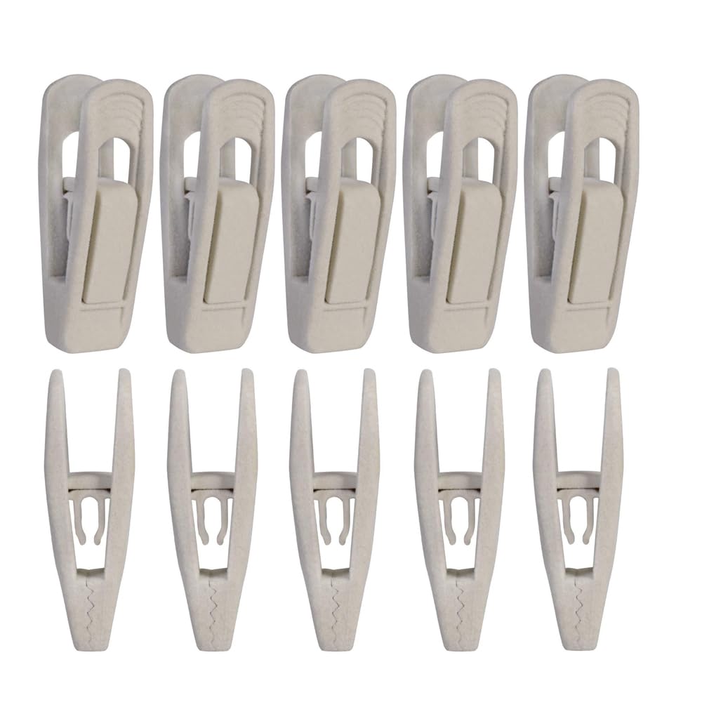 YIYIWANG 10 Pcs Velvet Hangers Clips Non-Slip Clothes Pins Set Slim Line Strong Finger Clips Removable Trouser Clip for Fixing Pants Skirt Cloth Hangers (White)
