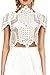 Simplee Women's Short Sleeve Sheer Mesh Floral Lace Crochet Crop Top Sexy Scallop Blouse White 0/2