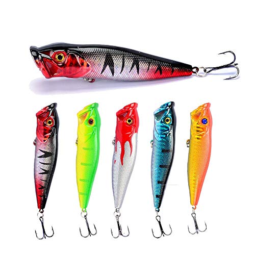 SunMine Fishing Lures 5pcs Fishing Bass Lures Popper Lure Shallow Swimbait Crankbait with Treble Hook 3D Fishing Eyes for Bass Trout Freshwater and Saltwater