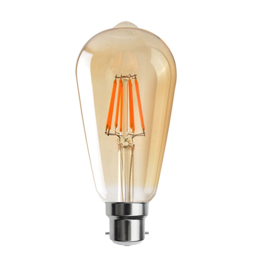 LED B22 Light Bulb, ST64 8W (60Watt Equivalent) Dimmable 2700K Warm White 806 Lumens Bayonet Base Vintage Amber Glass LED Filament Bulb for Squirrel Cage Lamp & Home Decoration [Energy Class A+]