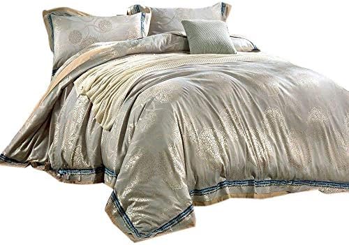 FenDie Jacquard Satin Bedding King Silky Egyptian Cotton Duvet Cover Set with 2 Pillow Shams