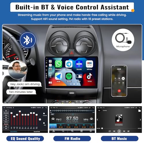 SIXWIN 2GB+64GB Android 13 Car Radio for Nissan Qashqai J10 2006-2016 with CarPlay/Android Car, HD 9 Inch Touchscreen Screen Navigator with WiFi RDS FM USB Bluetooth Mirror Link Steering Wheel Controls