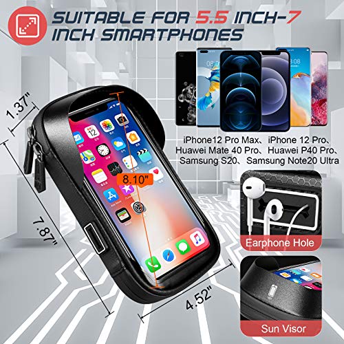 Porte téléphone vélo etanche, Support telephone scooter Sacoche guidon de cadre selle VTT Moto avec étui tactile transparent en TPU, Rotatif à 360 °, Trou d\'écouteur pour smartphone de 5,5 à 7,0 pouce