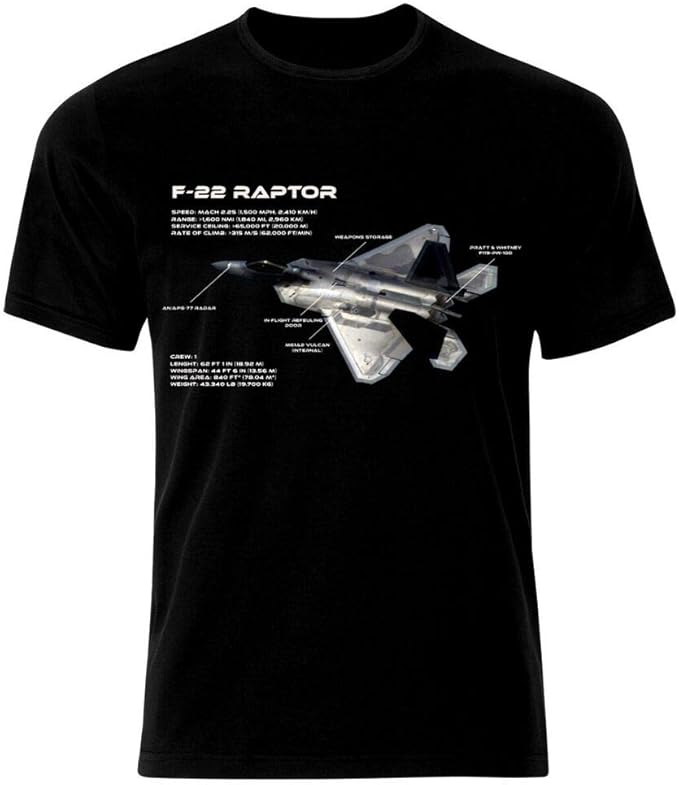 F22 Raptor Air Fighter Aircraft TShirt Graphic Top Printed Tee Shirt
