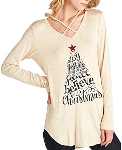 Clearence!!!Sonnena Women Merry Christmas Fashion Round Collar Elk Print Cotton Long Sleeve Casual Tops Black