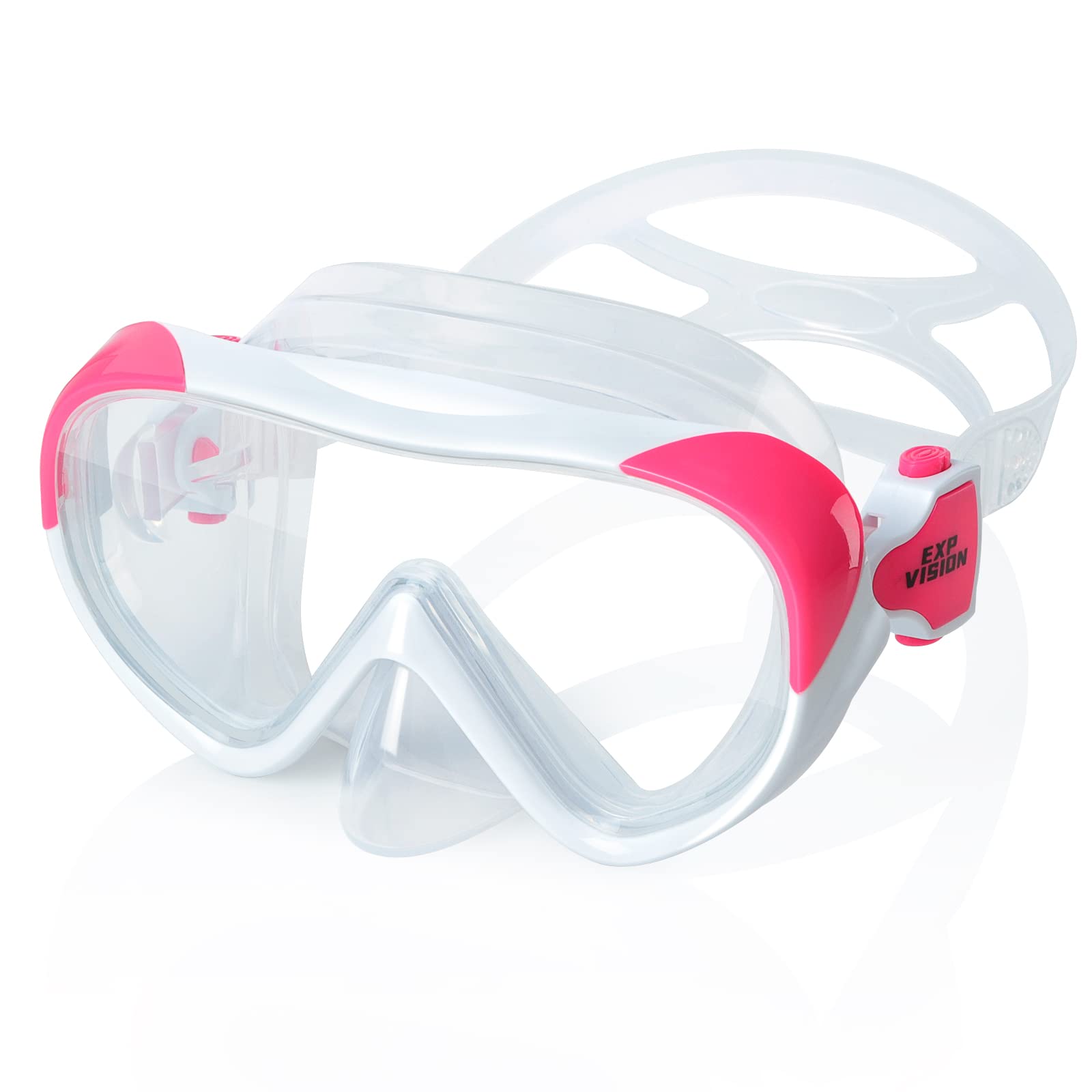 Kids Swim Mask 180° Snorkel Diving Mask, Anti-Fog Child Swim Goggles with Nose Cover No-Leak Swimming Goggles Anti-Shattered Lens for Youth 4-15 (White-pink)