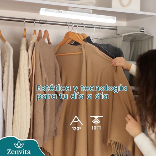 ZenVita LED Wardrobe Light with Remote Control - 2 x 30 cm Magnetic Rechargeable USB 3 Colour Modes Dimmable Interior Light for Wardrobe, Kitchen, Stairs and Home - 5W
