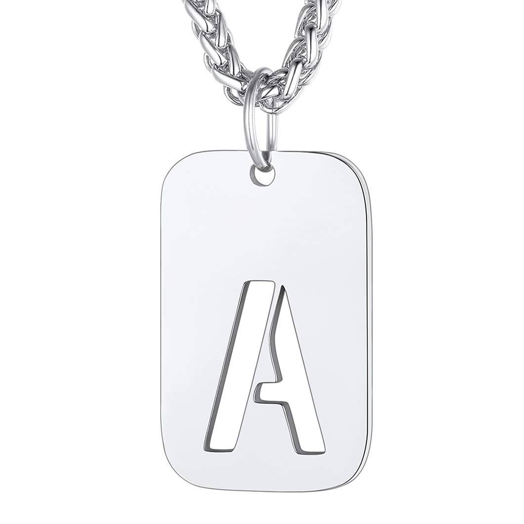 Richsteel A Necklace Dog Tags for Men Army Initial Girls Necklaces Mens