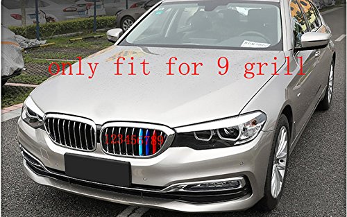 for 07-18 BMW 5 Series G30 G38 G31(9Grilles one Side) 3D M Styling 3 Colors Front Grille Trim Motorsport Stripes Grill Cover Performance Stickers 3Pcs - Thumbnail 4