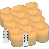 antizer Flameless Candles Battery Operated Candles Set of 12 Ivory Real Wax Pillars Flickering Candles Ivory LED Flameless Candles with Remote and Timer Control (D: 3" x H: 4")