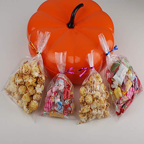Cellophane Bags,200pcsTreat Bags with 200 Twist Ties 5 Mix Colors Good for Bakery, Cookies, Candies,Dessert,Popcorn (4'' x 6'')