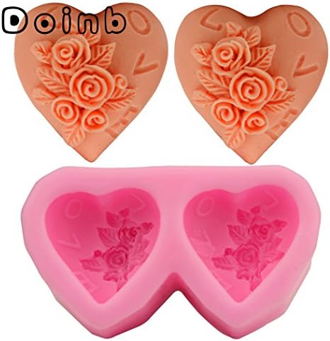 Doinb Marry Wedding Romantic Rose Double Loves Candy Pastry Cake Fondant Silicone Soap Molds Outer size 8.6x5x2.5cm GJM-2285