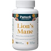 Pattern Wellness Lion&rsquo;s Mane Mushroom Supplement &ndash; 90 Vegan Capsules | Supplement Capsules for Cognitive &amp; Focus Support &ndash; Enhanced Absorption