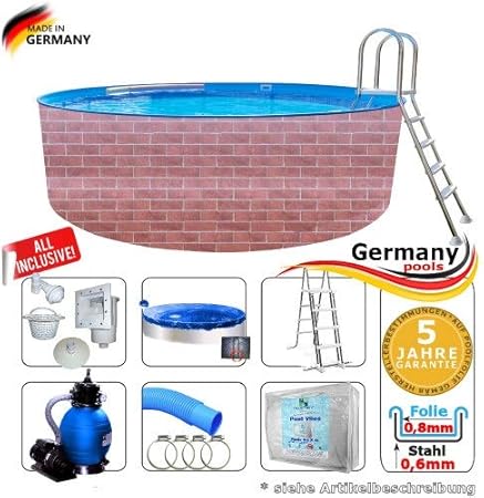 Poolset 3 2 X 1 2 M Gartenpool Rund Pool Komplettset Swimmingpool Schwimmbecken Poolbecken Rundpool Bausatz Einbaupool Ziegel Stein Rundbecken Amazon De Garten