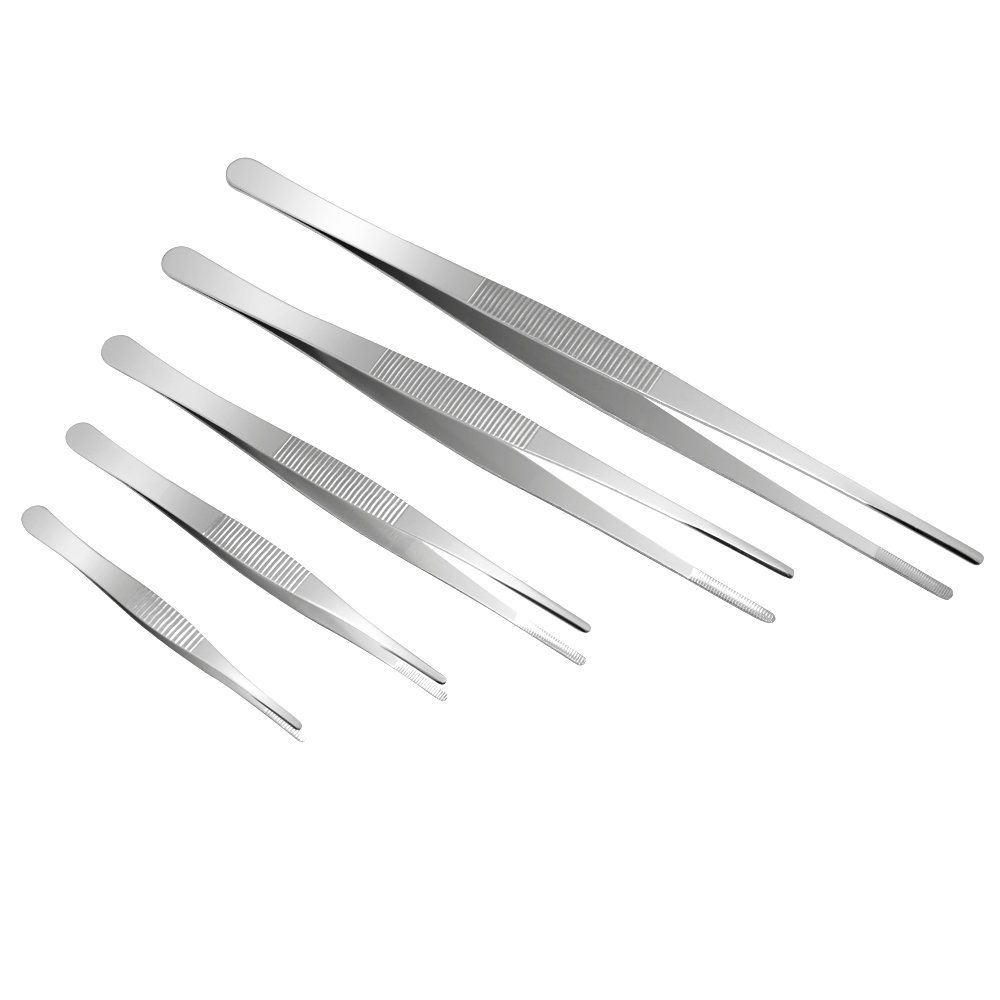 Hysagtek 5 Pcs Aquarium Straight Tweezers, 5/6/ 8/10/ 12 Inch Fish Tank Aquatic Plants Clip Stainless Steel Kitchen Grill Tweezer Barbecue Food Tweezers