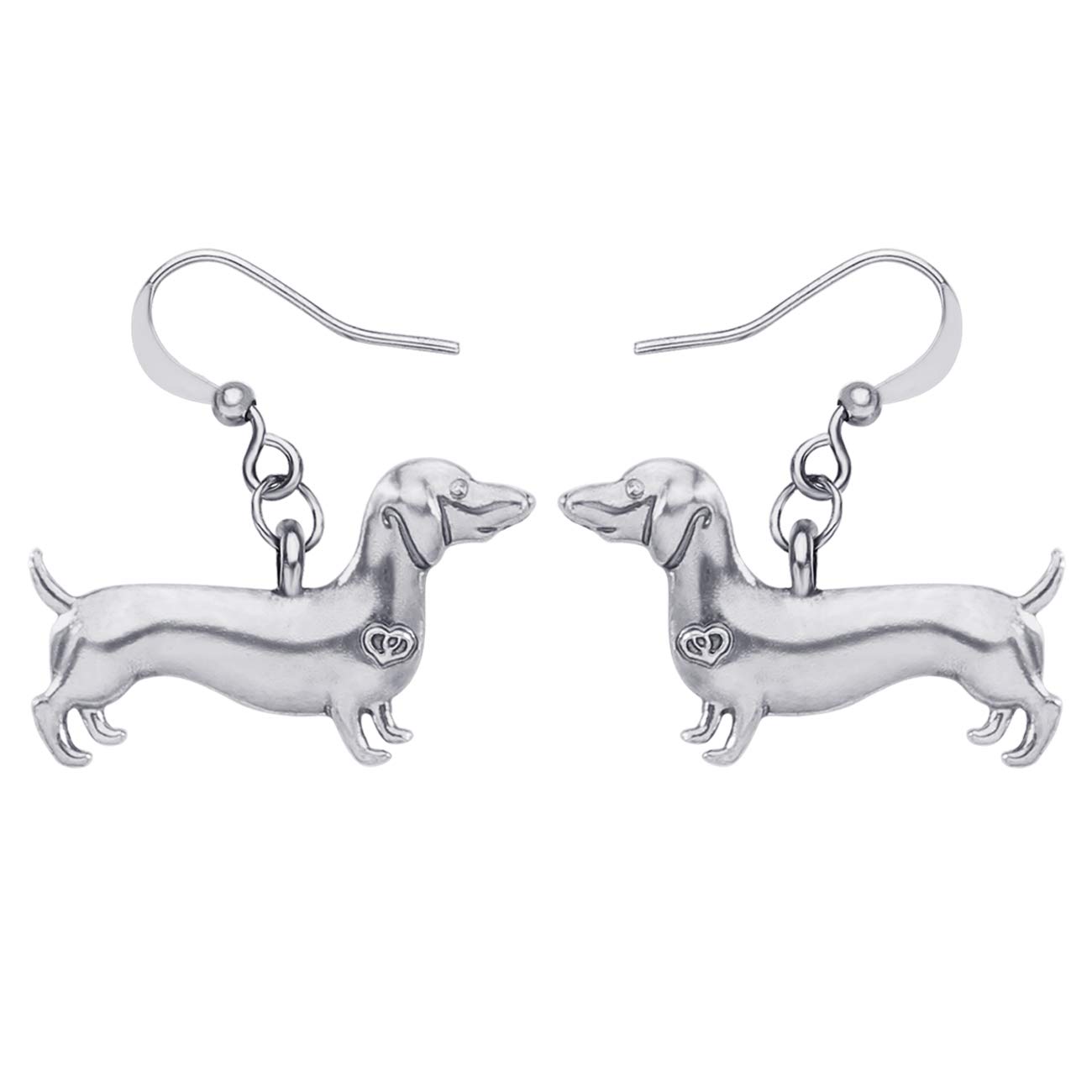 WEVENI Alloy Gold Silver Plated Dachshund Dog Earrings Dangle Drop Pet Puppy Jewelry Gift for Girls Women Ladies (Silver)