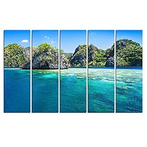 WENS Admiring Beach 5 Panels Velvet Laminated Wall Art for Home Decor