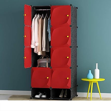Placard A Resine Portable Plastique Penderie Avec Portes Et Baton Suspendu Armoire Modulaire Rouge L75 W47 H165cm Amazon Fr Cuisine Maison
