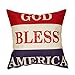 Fjfz July 4th Farmhouse Decorative Throw Pillow Cover God Bless America Patriotic Quote Sign American Flag Decoration Rustic Home Decor Cotton Linen Cushion Case for Sofa Couch, 18