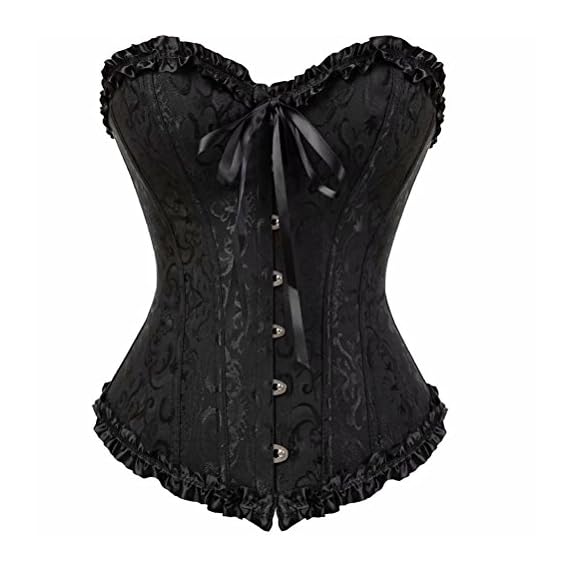 Womens-Corset-Bustier-Overbust-Satin-Floral-Lace-up-Trim-Plus-Size-Bodyshaper-Top