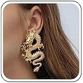 Allereyae Vintage Dragon Dangle Earrings Ancient Dragon Drop Earrings Punk Exaggerated Dragon Earrings Gold Animal Earrings Jewelry for Women