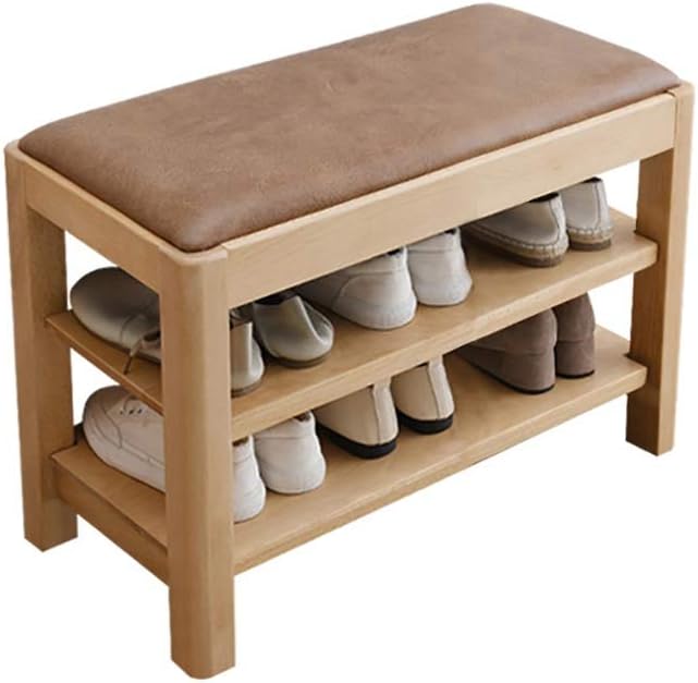 Hxd Shoe stool wooden thick leather padded shoe storage rack