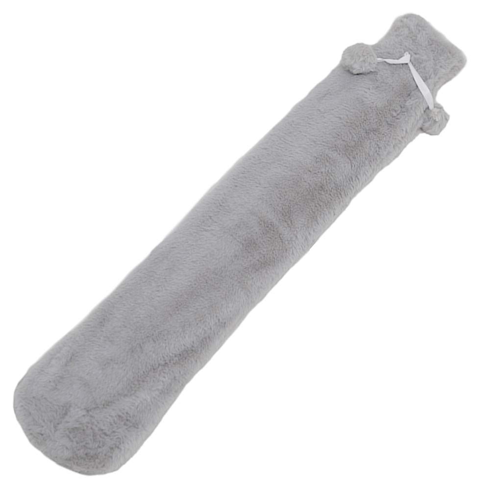 Long Hot Water Bottle With Removable & Washable Soft Plush Cover, 2L Natural Rubber for Neck, Waist, Back, Legs, Shoulder, 74 x 13cm (Light Grey)