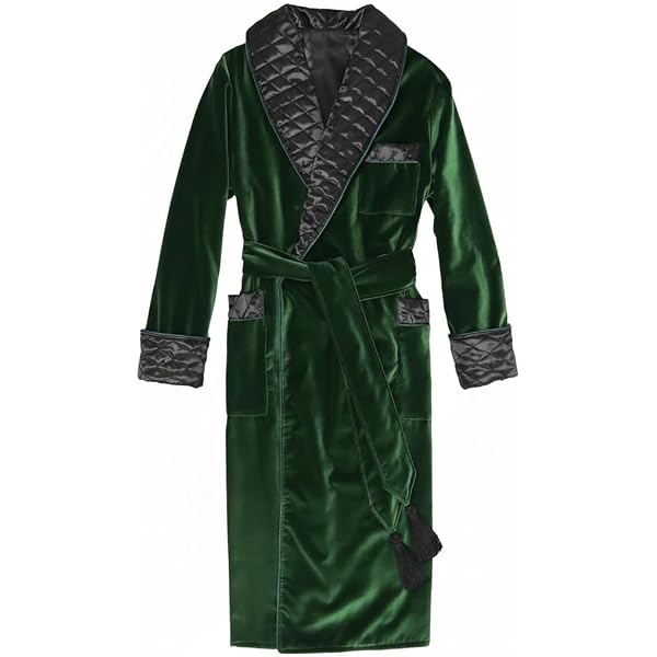luxary bottle green dressing gown mens Men's Emerald Green Velvet Smoking Robe Luxury Dressing Gown Quilted Collar