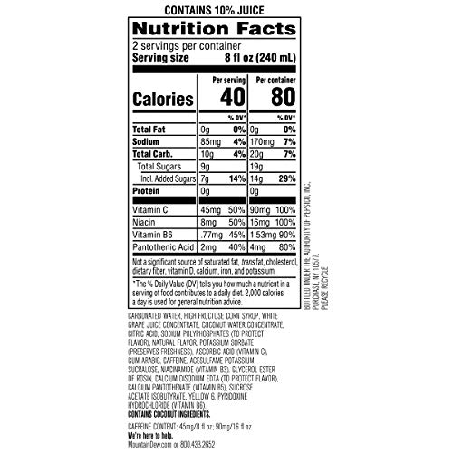 MOUNTAIN DEW KICKSTART, PINEAPPLE ORANGE MANGO, 90MG CAFFEINE, VITAMINS B & C, 80 CALORIES, 10% JUICE, 16 FL OZ (PACK OF 12)