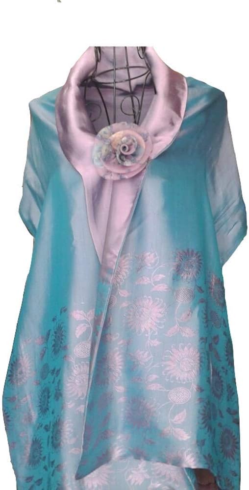 New Luxury Double Side Reservable Contrasting Colors Silk Scarf - Turquoise and Grey