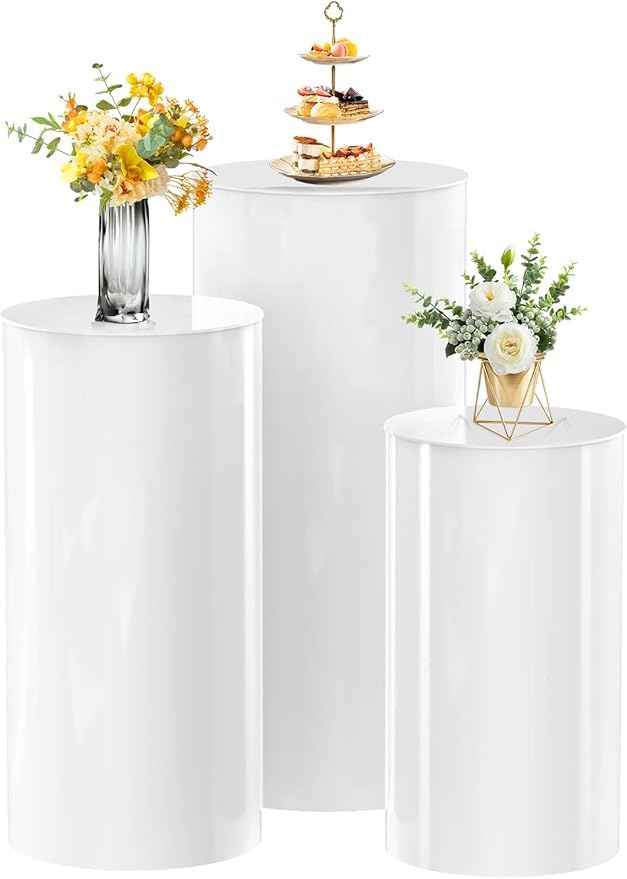 gresonic Set of 3 Hexagonal Base Decoration for Wedding Pedestals, Cake Round Flower Pedestal Stand Plinth Pillars for Wedding Bridal Shower Birthday Decoration
