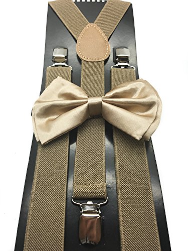 Fashion Tan Color Wedding Accessories Adjustable Bow Tie & Suspenders
