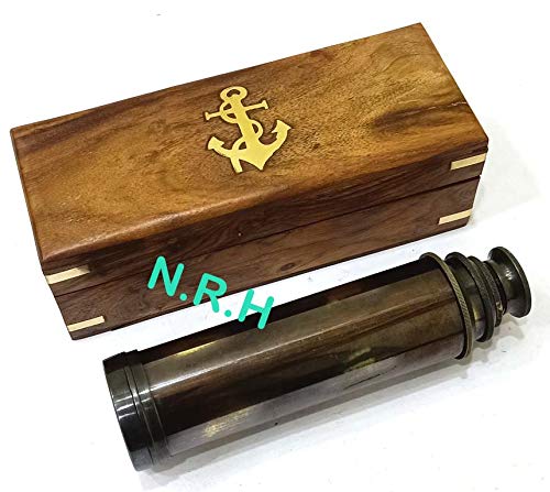 Beatiful Vintage Handcrafte Nautical Telescope Brass/Wood Spyglass Telescope With Rosewood Box,14'' Collectible Spyglass Retro Brass Telescope Decor
