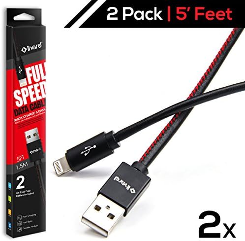 USB Lighting Cables for iPhone and iPad (2 Pack) - Lighting Cable Charging Cords 5 Feet Flexible and Durable - Fast Sync Lighting to USB Cable Charger for Apple iPhone X 8 7 6 Plus 5s (Black) - iHard