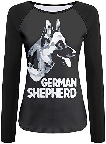 German Shepherd Alsatian Dog Casual Baseball Boat Neckline Fashion Long Sleeve Women's Raglan T-Shirts