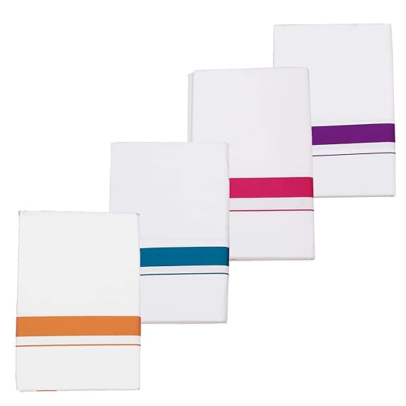 SSS 100% Cotton White Dhoti With Colored Border For Men's,Combo of 4,Size-2 meters (Dhotis)