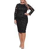 Xscape Womens Long Sleeve Raised Floral Lace Midi Length Dress
