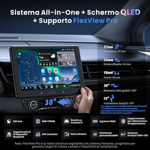 ATOTOZONE X10 10 Inch Android Car Radio, Floating Screen, 1 DIN / 2 DIN, AI Agent & AI Vision, LiveView Re-bike, Parking Surveillance, 4G LTE, 8G+128G, Audio 7.1.2 ch, CarPlay & Android Wireless Car