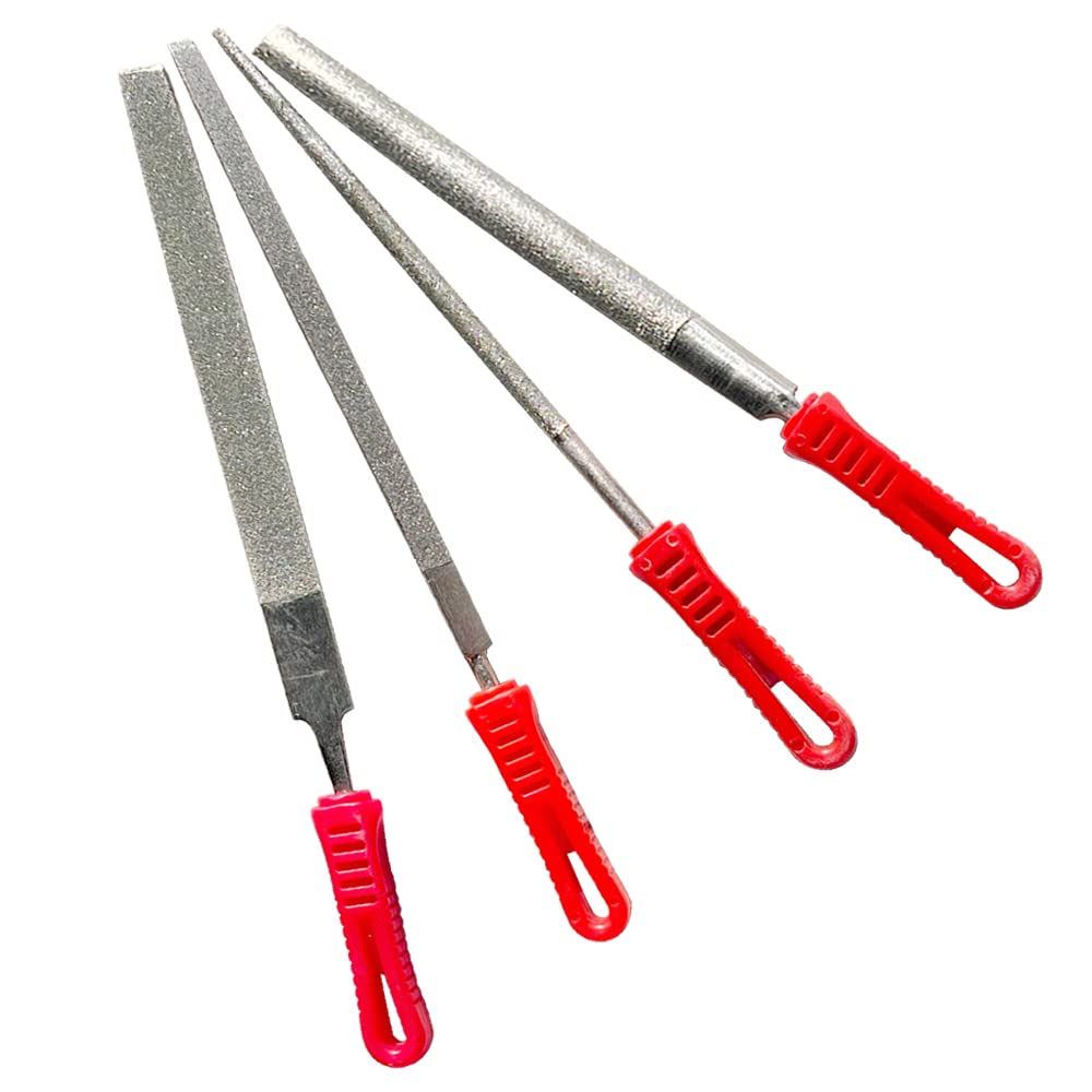 SI FANG 4Pcs 150mm 6" Diamond Needle Files Set, Half Round/Flat/Round/Triangle Assorted Metal Files Rasps Tools, for Grinding Metalwork Jewellery Ceramic Tiles Glass Stone Wood