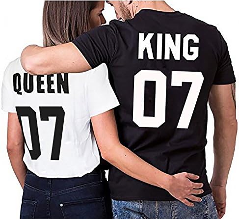 WhyKiki Partnerlook Couple T-Shirt Set King Queen for Couples as a Gift in S-4XL