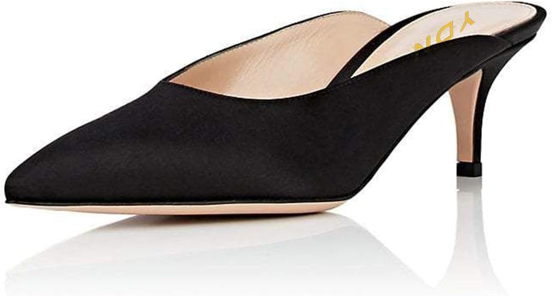 YDN Women Dressy Pointed Toe Low Heel Loafers Slip on Mules Slide Sandals Kitten Shoes