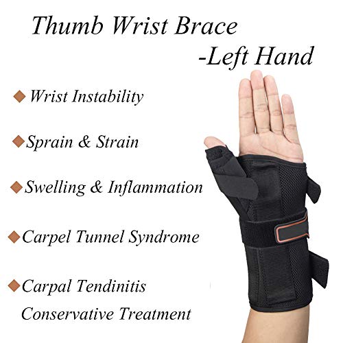 Thumb & Wrist Spica Splint, Adjustable Supportive Wrist Braces for Arthritis, Carpal Tunnel, Soft Tissue Injuries & Trigger Thumb Immobilizer Medium-Left