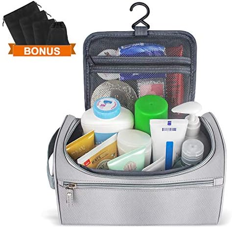 Travel Toiletry Bag - Hanging Toiletry Bag for Women Men, Waterproof for Shaving/Grooming/Cosmetic/Toiletries, Suitable for Business Trip and Vacations, Grey (4 Sizes Shoes Organizer Pouches Included