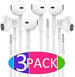 Wired Earbuds, In-Ear Earphones [3-PACK] with Microphone, 3.5mm Stereo Jack Headphones with Enhanced Bass Stereo Noise Cancelling Volume Control Flat Cord for Apple iPhone, Android, Samsung and More