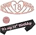 MEANT2TOBE 18th Birthday Sash and Tiara for Women - Fabulous Set: Glitter Sash + Gravity Rhinestone Pink Premium Metal Tiara, 18th Birthday Gifts for Women Party, 18Th Birthday Sash Rose Gold
