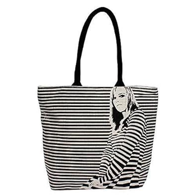 Utsav Kraft Black and White Girl Print Designer Jute Bag, Womens Jute Shopping Bag, Grocery Bag, Gift Bag, Jute Bag, Print Designer Jute Bag, Lunch Bag, Handbag for Ladies Girls, Handbag for Women