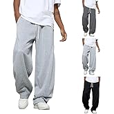 Baggy Sweatpants Men Casual Drawstring Waist, Open Bottom Uncuffed Lightweight Sweat Pants for Men